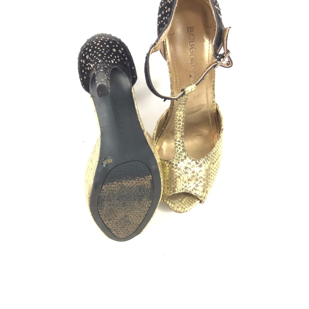 BCBG Gold Peep Toe Jeweled Stiletto Heels 6 36 - Picture 6 of 8
